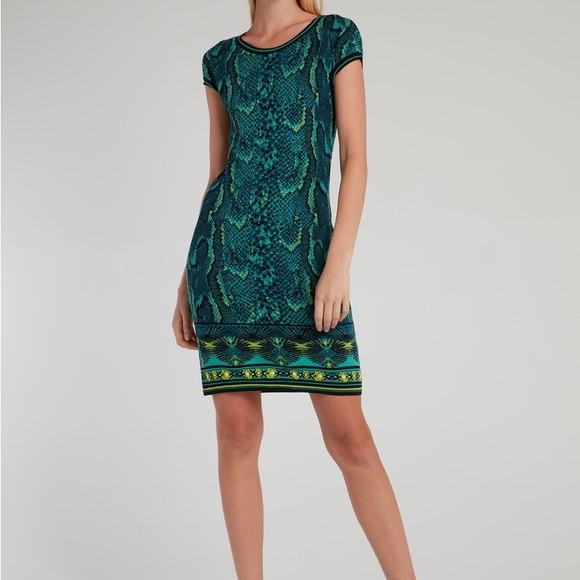 ROBERTO CAVALLI GREEN PYTHON EFFECT SHEATH DRESS - Picture 1 of 8